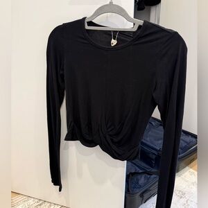 Spiritual Gangster Black Twist Front Long Sleeve Top